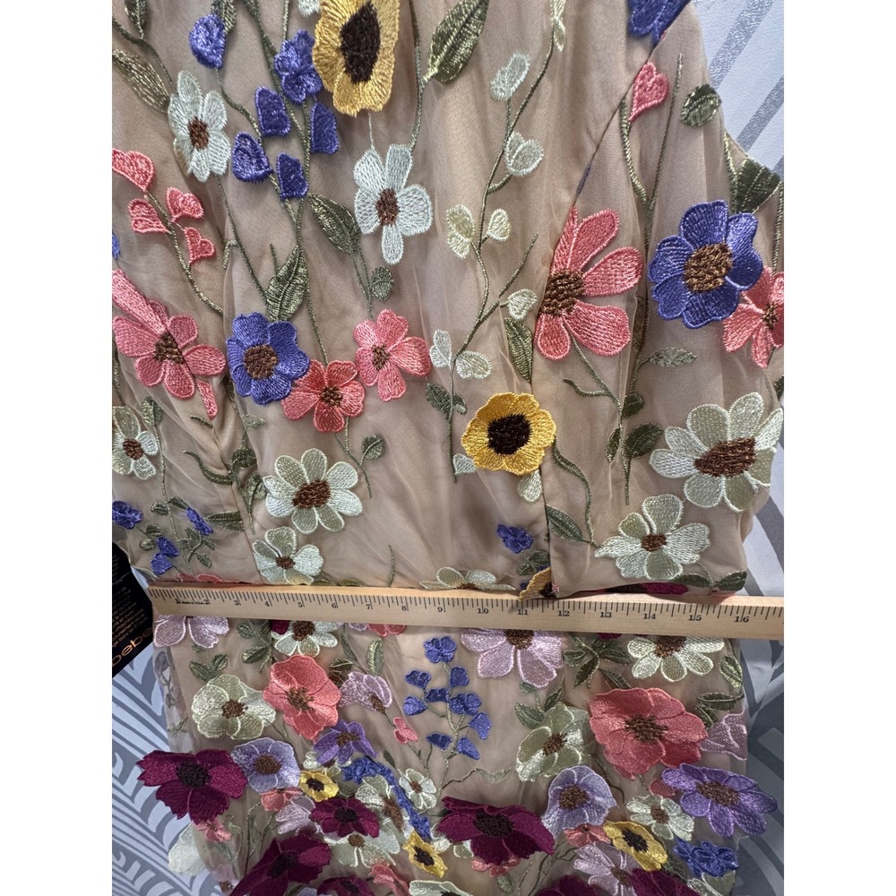 Bebe Mock Neck Sleeveless Statement Dress Nude Multi 3D Floral Embroidered L - Picture 7 of 9